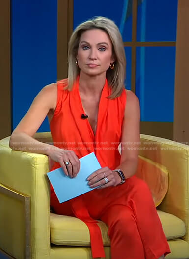 Amy’s orange tie waist jumpsuit on Good Morning America