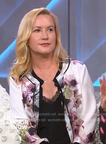 Angela Kinsey's floral cardigan on The Kelly Clarkson Show