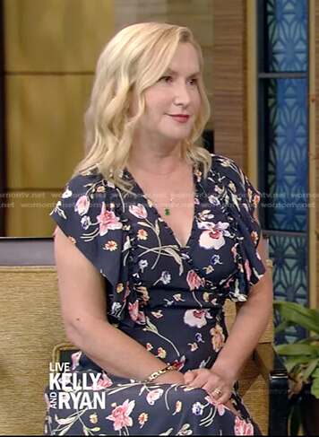Angela Kinsey's navy floral flutter sleeve dress on Live with Kelly and Ryan