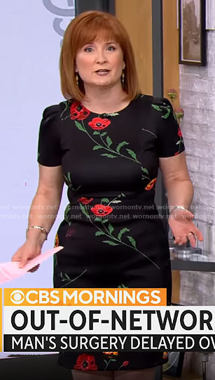 Anna Werner’s black poppy print dress on CBS Mornings