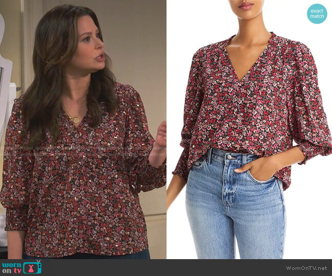 Floral Smocked Sleeve Top by Aqua worn by Jen (Katie Lowes) on How We Roll