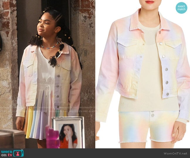 Aqua Jean Jacket in Pastel Multi worn by Millicent (Jaidyn Triplett) on iCarly