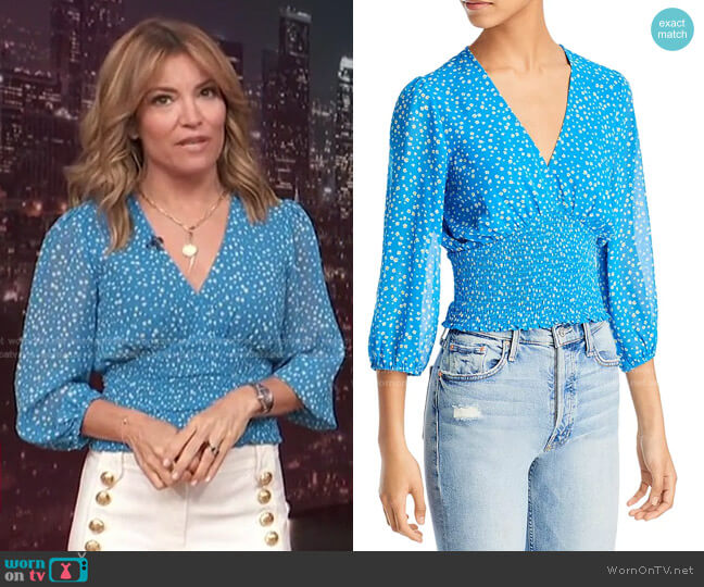 Printed Smocked Top by Aqua worn by Kit Hoover  on Access Hollywood