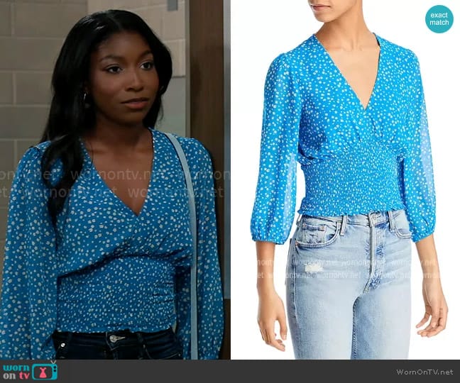 Aqua Printed Smocked Top worn by Trina Robinson (Tabyana Ali) on General Hospital