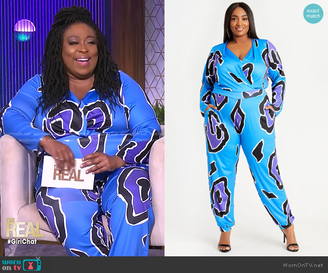 Abstract Wrap Jogger Jumpsuit by Ashley Stewart worn by Loni Love  on The Real