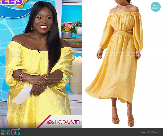 WornOnTV: Melissa Chataigne’s yellow off the shoulder dress on Today ...