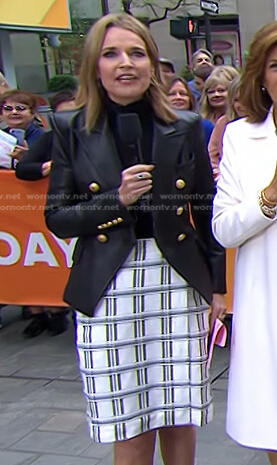 Savannah’s black leather blazer and white check skirt on Today