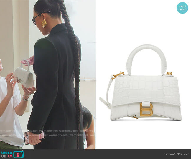 White Croc XS Hourglass Bag by Balenciaga worn by Kim Kardashian (Kim Kardashian) on The Kardashians