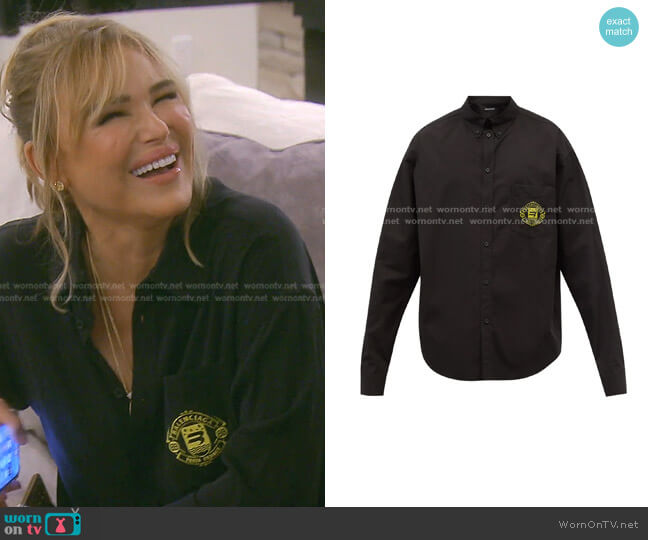 Logo-Appliqué Oversized Shirt by Balenciaga worn by Diana Jenkins on The Real Housewives of Beverly Hills