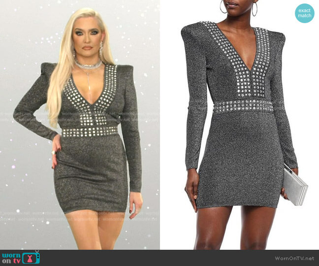 Crystal-Embellished Metallic Mini Dress by Balmain worn by Erika Jayne  on The Real Housewives of Beverly Hills