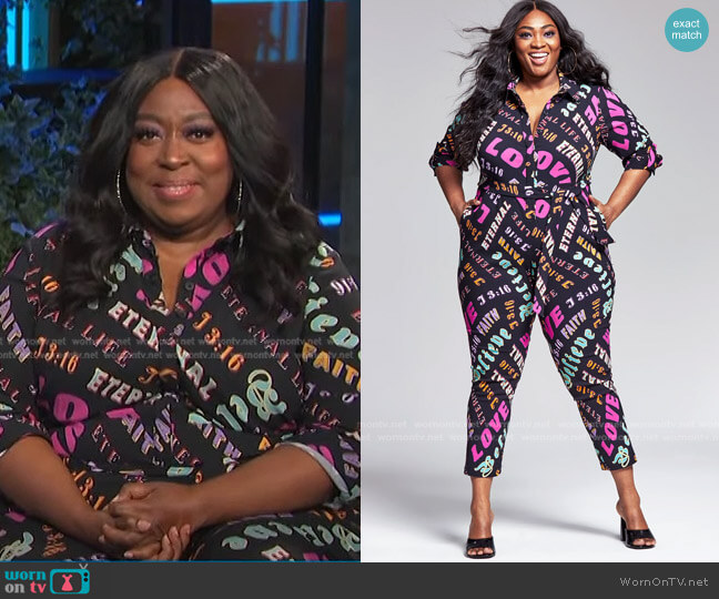 WornOnTV: Loni’s black printed jumpsuit on E! News | Loni Love ...