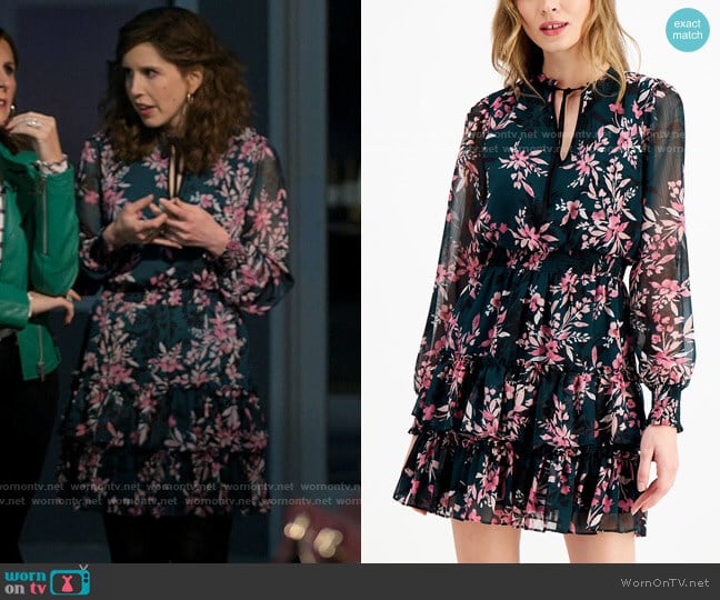 Bar III Floral-Print Mini Tie-Neck Dress worn by Joanna Gold (Vanessa Bayer) on I Love That For You