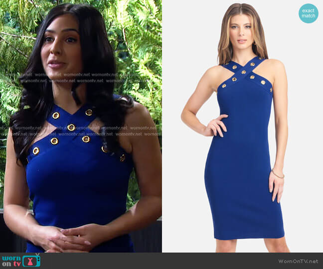 Grommet Halter Sweater Knit Dress by Bebe worn by Gabi Hernandez (Camila Banus) on Days of our Lives