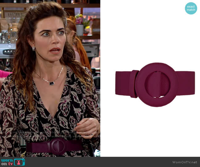 BeltBe Plum Oval Buckle Belt worn by Victoria Newman (Amelia Heinle) on The Young and the Restless