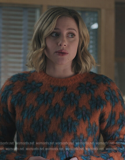 Betty's orange floral fuzzy sweater on Riverdale