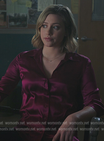Betty's pink satin button down blouse on Riverdale
