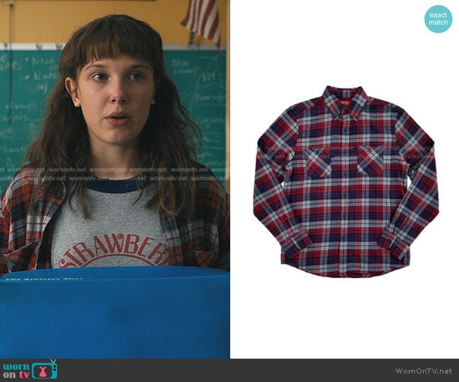 laid Flannel Button-Down Shirt by Big Mac worn by Eleven (Millie Bobby Brown) on Stranger Things