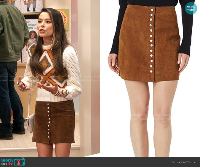 Blank NYC Real Suede Miniskirt with Snap Front Closure Detail worn by Carly Shay (Miranda Cosgrove) on iCarly