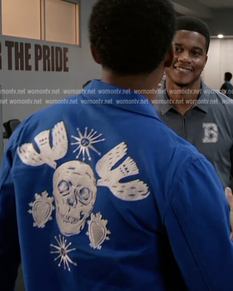 JR's blue skull print jacket on All American Homecoming
