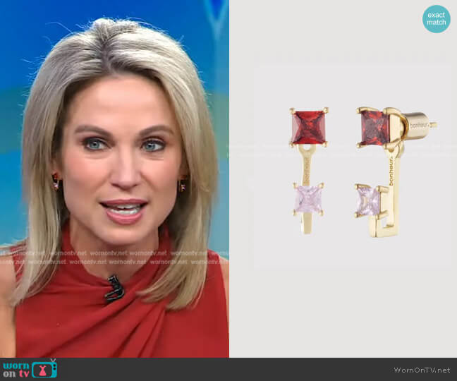 Rachelle Stud Earrings with Jackets by Bonheur Jewelry worn by Amy Robach on Good Morning America