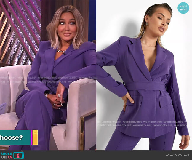 Tie Waist Plunge Front Fitted Blazer by Boohoo worn by Adrienne Houghton on The Real