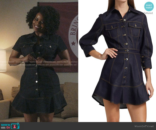 High-Low Denim Mini-Dress by Brandon Maxwell worn by Amara Patterson (Kelly Jenrette) on All American Homecoming