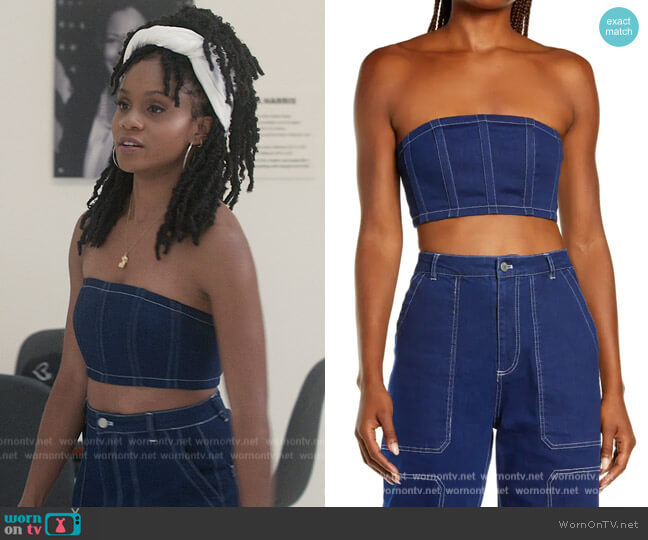 Cooper Denim Tube Top and jeans by By Dyln worn by Simone (Geffri Hightower) on All American Homecoming