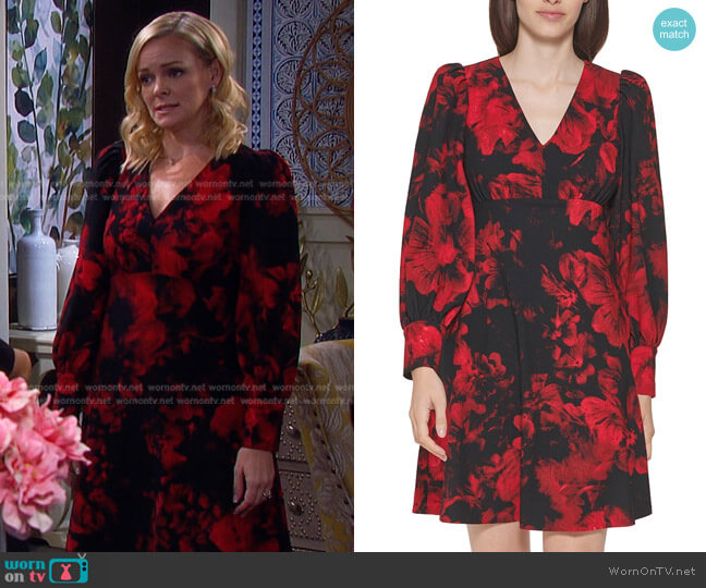 Floral-Print A-Line Dress by Calvin Klein worn by Belle Brady (Martha Madison) on Days of our Lives