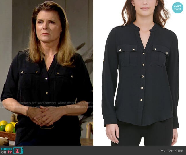 Calvin Klein Textured Roll Tab Button Down Shirt worn by Sheila Carter (Kimberlin Brown) on The Bold and the Beautiful