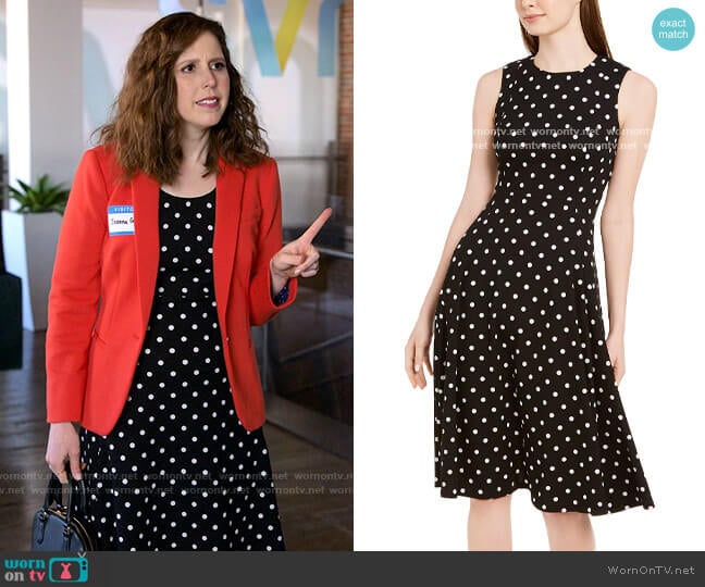 Calvin Klein Polka-Dot Fit & Flare Dress worn by Joanna Gold (Vanessa Bayer) on I Love That For You