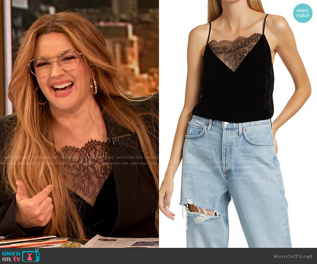 Polly Lace-Trim Velvet Camisole by Cami NYC worn by Drew Barrymore  on The Drew Barrymore Show