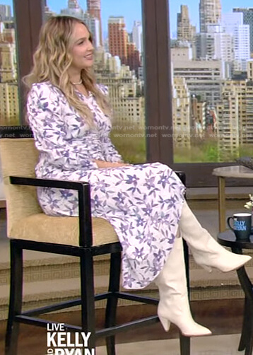 Camilla Luddington’s white floral ruched dress on Live with Kelly and Ryan