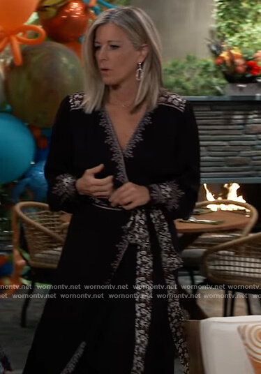Carly's black embroidered trim maxi dress on General Hospital