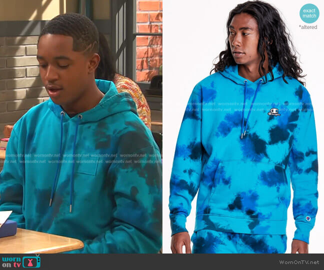 Astro Dye Hoodie by Champion worn by Booker Baxter (Issac Ryan Brown) on Ravens Home