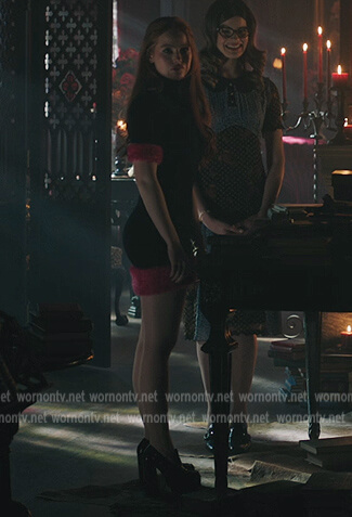 Cheryl's black contrast fur trim mini dress on Riverdale