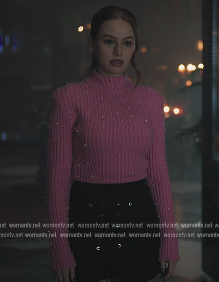 Cheryl’s pink ribbed embellished sweater on Riverdale
