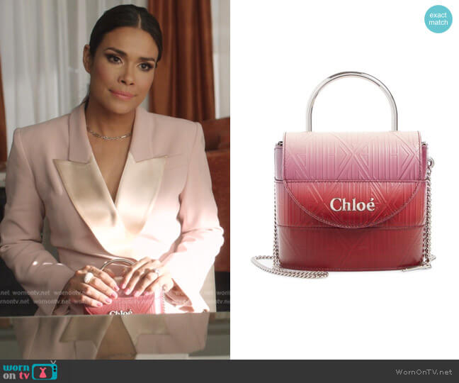 Aby Lock Monogram Embossed Leather Crossbody Bag by Chloe worn by Cristal Jennings (Daniella Alonso) on Dynasty