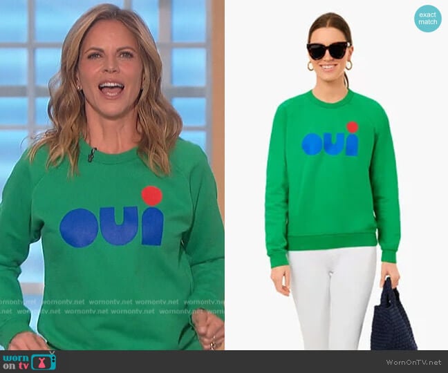 Green Oui Sweatshirt by Clare V worn by Natalie Morales on The Talk
