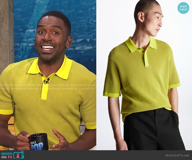 Regular Fit Knitted Polo Shirt by Cos worn by Justin Sylvester on E! News