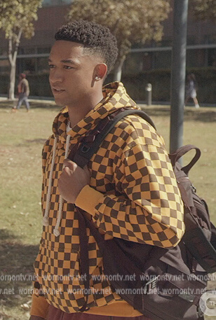 Damon's yellow grid check hoodie on All American Homecoming