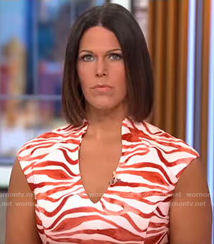 Dana Jacobson's orange wavy stripe dress on CBS Mornings