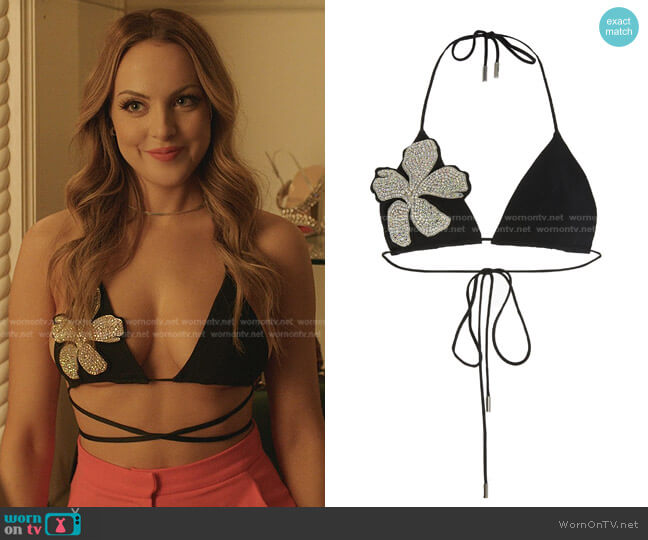 Embellished Lace-Up Cady Bra Top by David Koma worn by Fallon Carrington (Elizabeth Gillies) on Dynasty