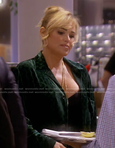 Diana's green velvet shirt and pants on The Real Housewives of Beverly Hills