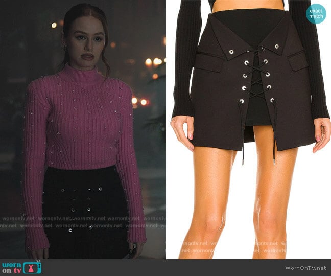 Laced Tailored Mini Skirt by Dion Lee worn by Cheryl Blossom (Madelaine Petsch) on Riverdale