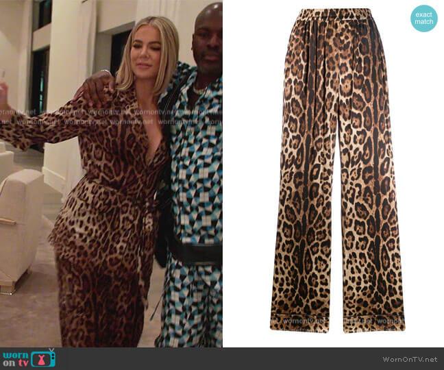 Leopard-print straight trousers by Dolce & Gabbana worn by Kourtney Kardashian (Kourtney Kardashian) on The Kardashians