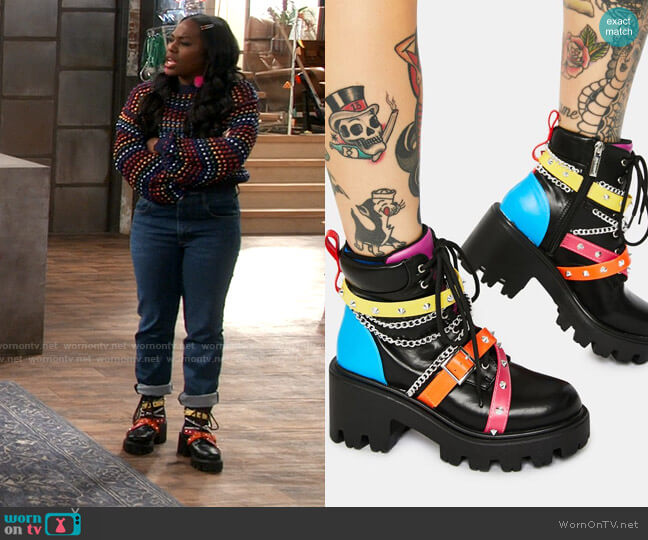 Dolls Kill Rainbow Star Gazing Grunge Boots worn by Harper (Laci Mosley) on iCarly