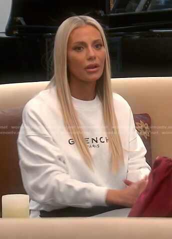 Dorit's white Givenchy logo sweatshirt on The Real Housewives of Beverly Hills