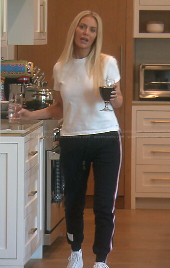 Dorit’s white tee and navy track pants on The Real Housewives of Beverly Hills