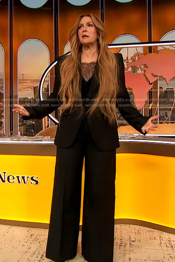 Drew’s black blazer and wide-leg pants on The Drew Barrymore Show