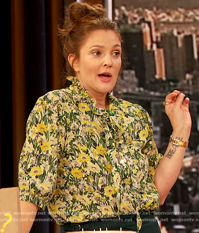 Drew’s floral print blouse on The Drew Barrymore Show